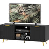 Modern TV Stand Cabinet with Storage 2 Cable Hole for Less than 55" Black