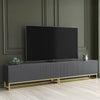 TV Unit 200cm Modular Cabinet | Fluted Doors | Grey Matt | Gold Metal Base
