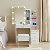 White Dressing Table with Sliding Mirror Make-up Vanity with Drawers LED Lights