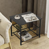 Black 3-Tier Small End Table Square Side Table with Steel Grid Storage Shelves