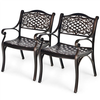 2X Patio Cast Aluminum Chairs All-Weather Bistro Dining Chairs w/ Curved Seats