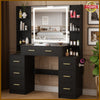 Black Dressing Table Wood Makeup Desk with LED Mirror 7 Drawers Shelves Bedroom