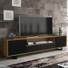 TV Unit 200cm Sideboard Cabinet | Oak & Black Wave Doors | Modern TV Stand
