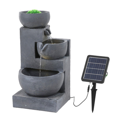 3 Cascading Bowl Stone Fountain Garden Water Features Outdoor Decor Solar Light