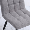 Set of 4 Grey Linen Fabric Dining Chairs Vintage Checker Padded Seat Metal Legs