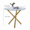 Round Clear Glass Dining Table & 4x Grey Faux Leather Dining Chairs Golden Legs