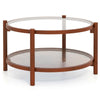 Wooden Accent Side Table Solid Wood Circle Table w/ Tempered Glass Top-Cherry