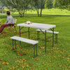 3 Piece Folding Picnic Table and Bench Set with Handle, Light Grey
