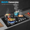 4 Burners Gas Hob 60cm Black Tempered Glass NG/LPG Convert With Iron Pan Hgpdeoa