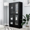 Cabinet Black Cupboard with Shelf Tall Display Storage Unit Glass Doors Shelving