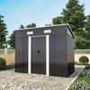 4'×8' Metal Frame Garden Storage Shed Steel Tool House w/ Sliding Door Free Base
