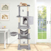 Pet Furniture Kitty Activity Center Multi-level Cat Tree w/ Basket Bed-Grey