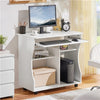 Computer Desk with Wheels & Shelves White MDF for Office Home PC Laptop Study