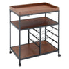 Walnut Wooden Drinks Storage Trolley Kitchen Tea Serving Cart Display Wine Rack