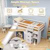 Single Size Farmhouse Loft Bed Frame with Storage Space & Ladder-Blue