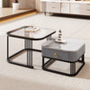 Coffee Table Square Nest of Tables Side Table with Metal Frame Legs & Glass Top