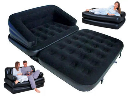5 IN 1 INFLATABLE DOUBLE FLOCKED SOFA COUCH BED MATTRESS LOUNGER AIRBED CHAIR