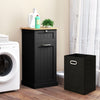 Laundry Cabinet with Basket Freestanding Tilt Out Laundry Hamper W/Drawer-Black