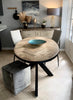 Oval Solid Mango Wood Dining Table, Herringbone Design, Black Iron Spider Base