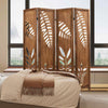 4-Panel Room Divider Privacy Screen with Carved Leaf Pattern-Brown
