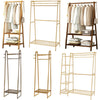 Bamboo Folding Clothes Rail 2 Tiers Hooks Bags Coat Stand Hanger Hallway Bedroom