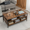 Coffee Table Wooden Storage Shelf Metal Frame Rectangle Brown Black Center Table