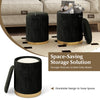 Velvet Storage Ottoman Set of 2 Modern Round Ottoman with Storage Black