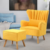 Velvet Scalloped Armchair High Wing Back Chair Footstool Ottoman Stool Fireside