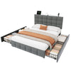 Double Bed Frame with 4 Storage Drawers Upholstered Headboard with USB, Grey