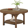 Round Coffee Table, 2-Tier Rustic Wooden Center Cocktail Table for Living Room
