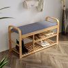 Bamboo Shoe Rack Bench w/ Seat Stool 2 Tiers Upholstered Bench Shelf Entryway