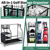 Golf Bag Storage Rack For Garage Double Golf Bag Organizer w/ Lockable Wheels