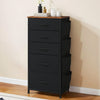5-Drawer Fabric Dresser with Side Pockets, Wood Top, Metal Frame, Black