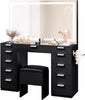 Vanity Dressing Table 11 Drawers Makeup Desk Chair Set with LED Mirror Stool