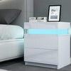 White High Gloss BedsideTable Cabinet Storage 2Drawers with LED Light Modern UK