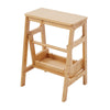 Folding 2-Step Stool Bamboo Wood Adult Kid Step Ladder Chair Stool Display Stand