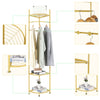 Metal Corner Coat Rack Clothes Rail Hall Tree Hanger Hook w Storage Shelf