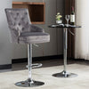 Grey Velvet Bar Stool Lion Knocker Chrome Base Quilted Deep Button Swivel Chair