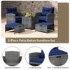 5 Pieces Patio Furniture Set Outdoor Chairs w/Space-saving Ottomans Navy