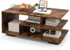 Coffee Table 3-Tier Wooden Geometric Storage Center Rustic Brown Modern Table