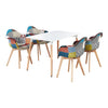 Patchwork Halo Dining Table Set - a White Table w/ 4 Fabric Tub Dining Chairs