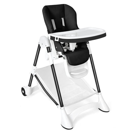 Baby High Chair Foldable Dining Chair Portable Adjustable Feeding Chair-Black