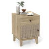 Modern Bedside Table Rattan Nightstand with Storage DrawerNatural