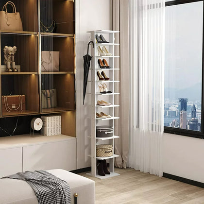 10 Tier Narrow Shoe Rack Wooden Shoe Shelf Vertical Tall Slim Storage Organizer