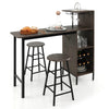 3 Piece Rustic Bar Table and Stool Set with Wine Rack & Storage Shelves, Brown