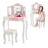 2-in-1 Kids Vanity Table Set Princess Pretend Play Dressing Table Writing Desk