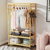 Clothes Rail Natural Bamboo Stand Coat Rack with Shoe Rack Wardrobe for Bedroom