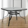 Black Outdoor Large Dining Table Garden Patio Tempered Glass Top w/ Parasol Hole