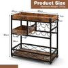 Home Bar Serving Cart 3-Tier Rustic Rolling Bar Cart Mobile Storage Wine Rack