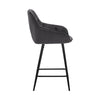 2x Grey Velvet Bar Stools with Foot rest Tufted stitching Seat Chairs